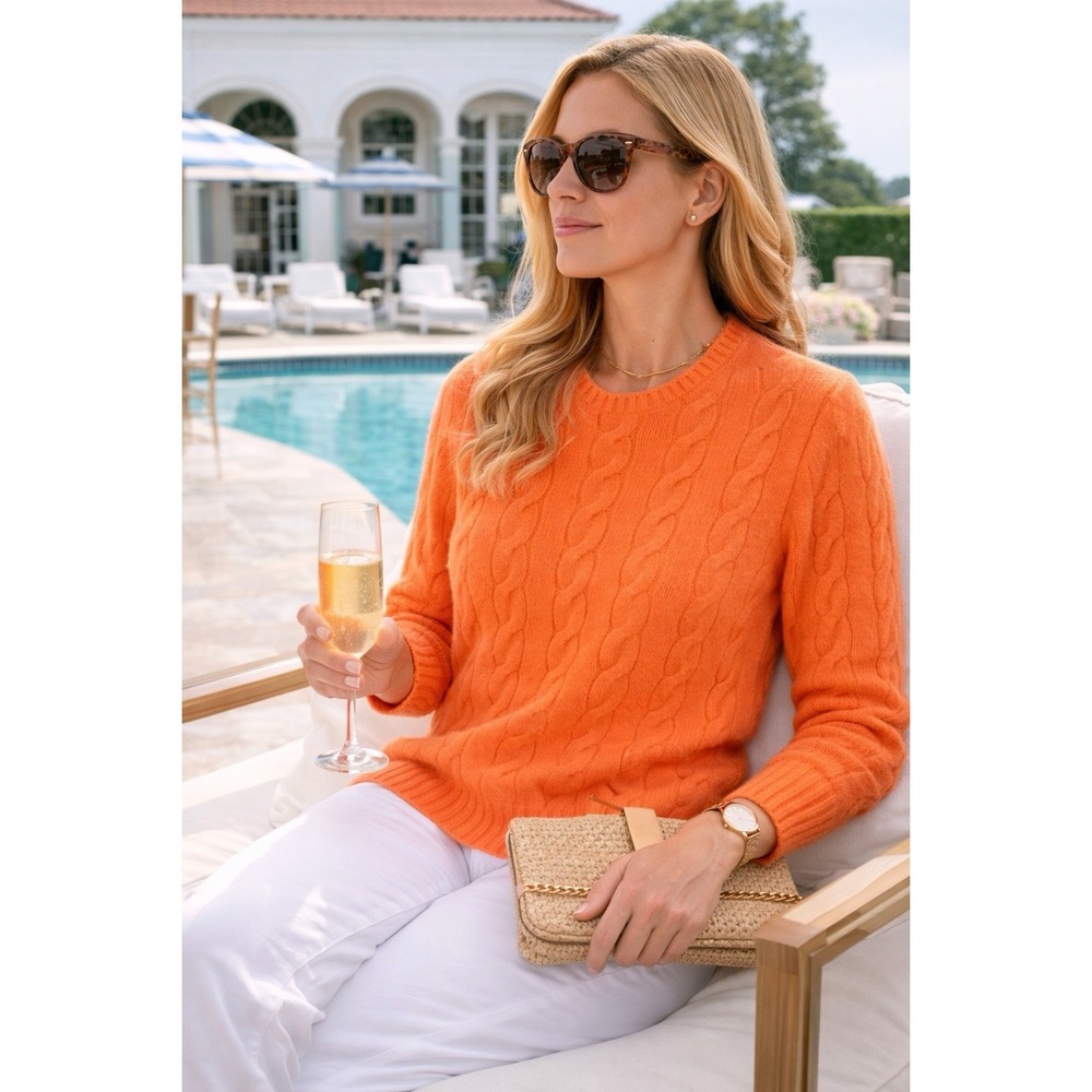 Ralph Lauren Purple Label Cashmere Sweater XL (S/M) Coral Orange Cable‎ Italy